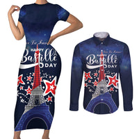 Personalized Happy Bastille Day Couples Matching Short Sleeve Bodycon Dress and Long Sleeve Button Shirt Vive la France!