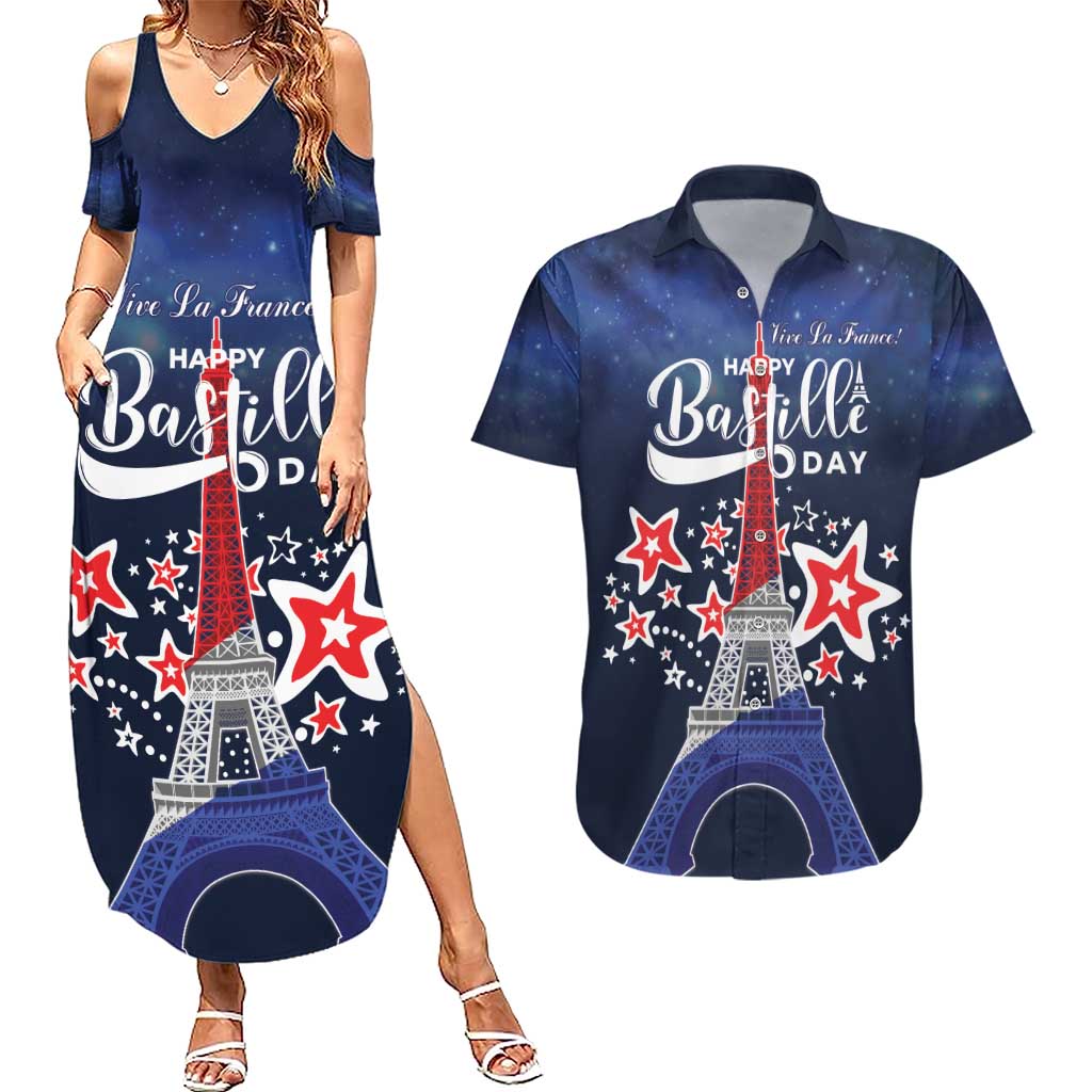 Personalized Happy Bastille Day Couples Matching Summer Maxi Dress and Hawaiian Shirt Vive la France!
