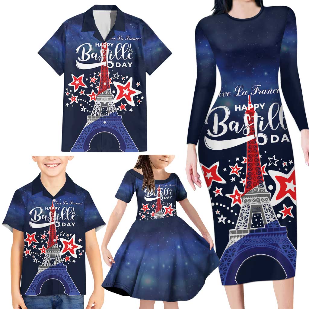 Personalized Happy Bastille Day Family Matching Long Sleeve Bodycon Dress and Hawaiian Shirt Vive la France!