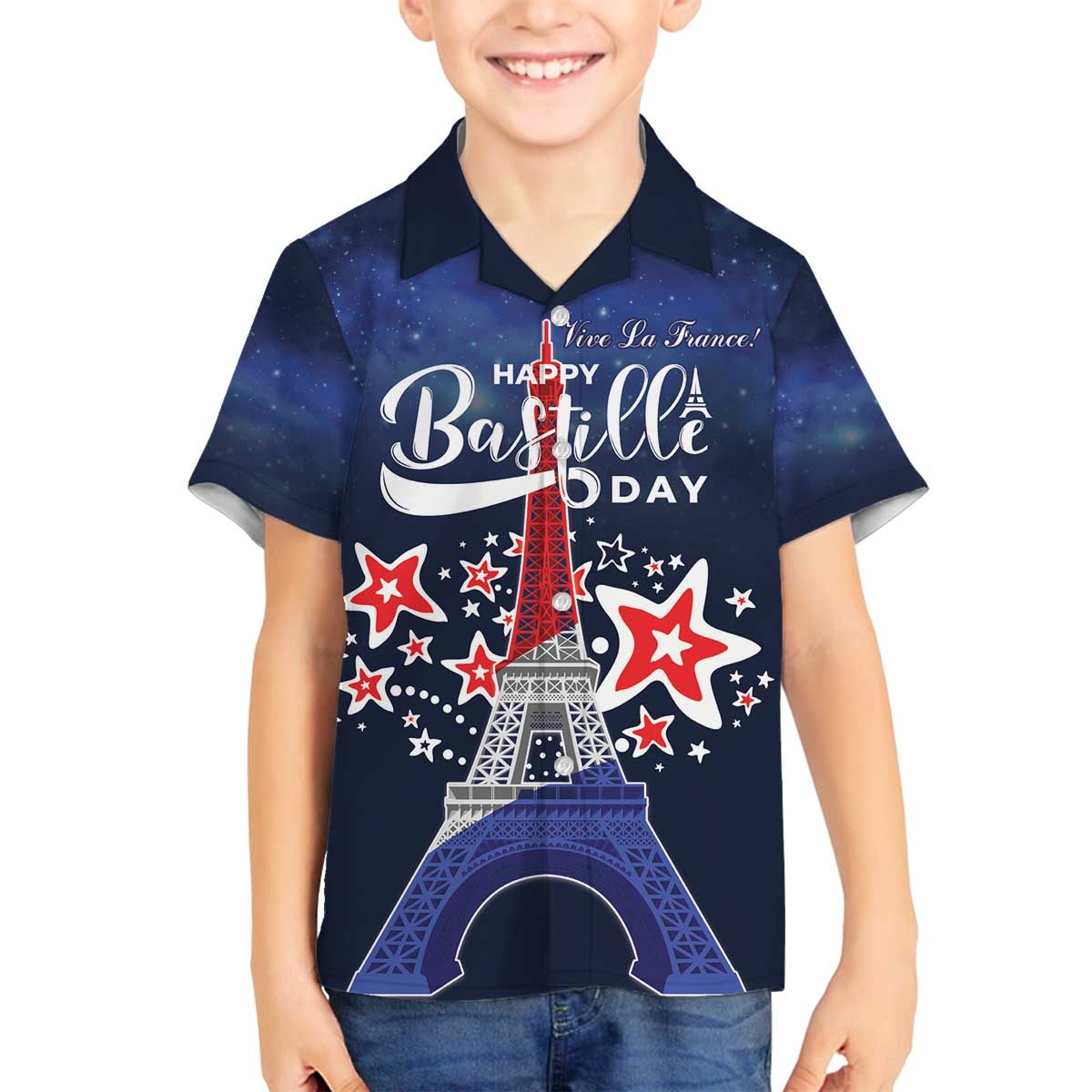 Personalized Happy Bastille Day Family Matching Off The Shoulder Long Sleeve Dress and Hawaiian Shirt Vive la France!