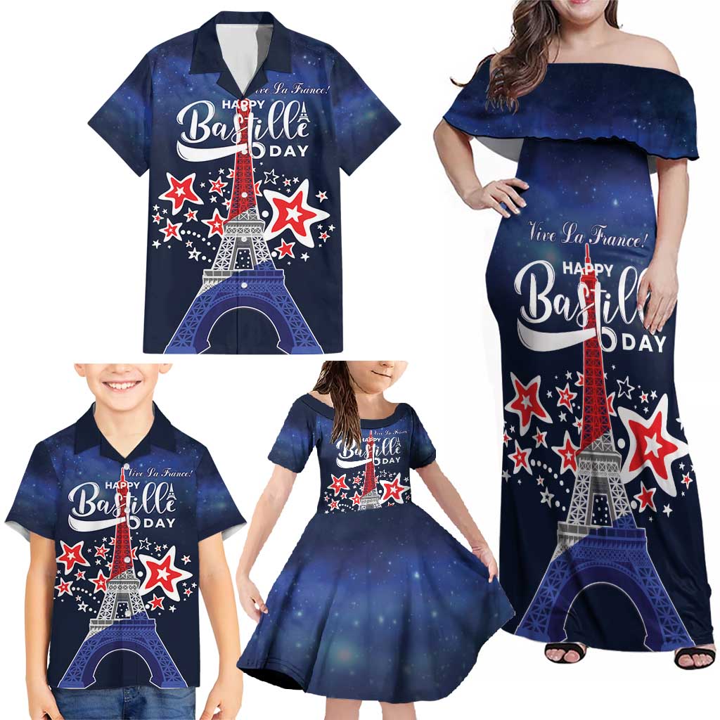 Personalized Happy Bastille Day Family Matching Off Shoulder Maxi Dress and Hawaiian Shirt Vive la France!