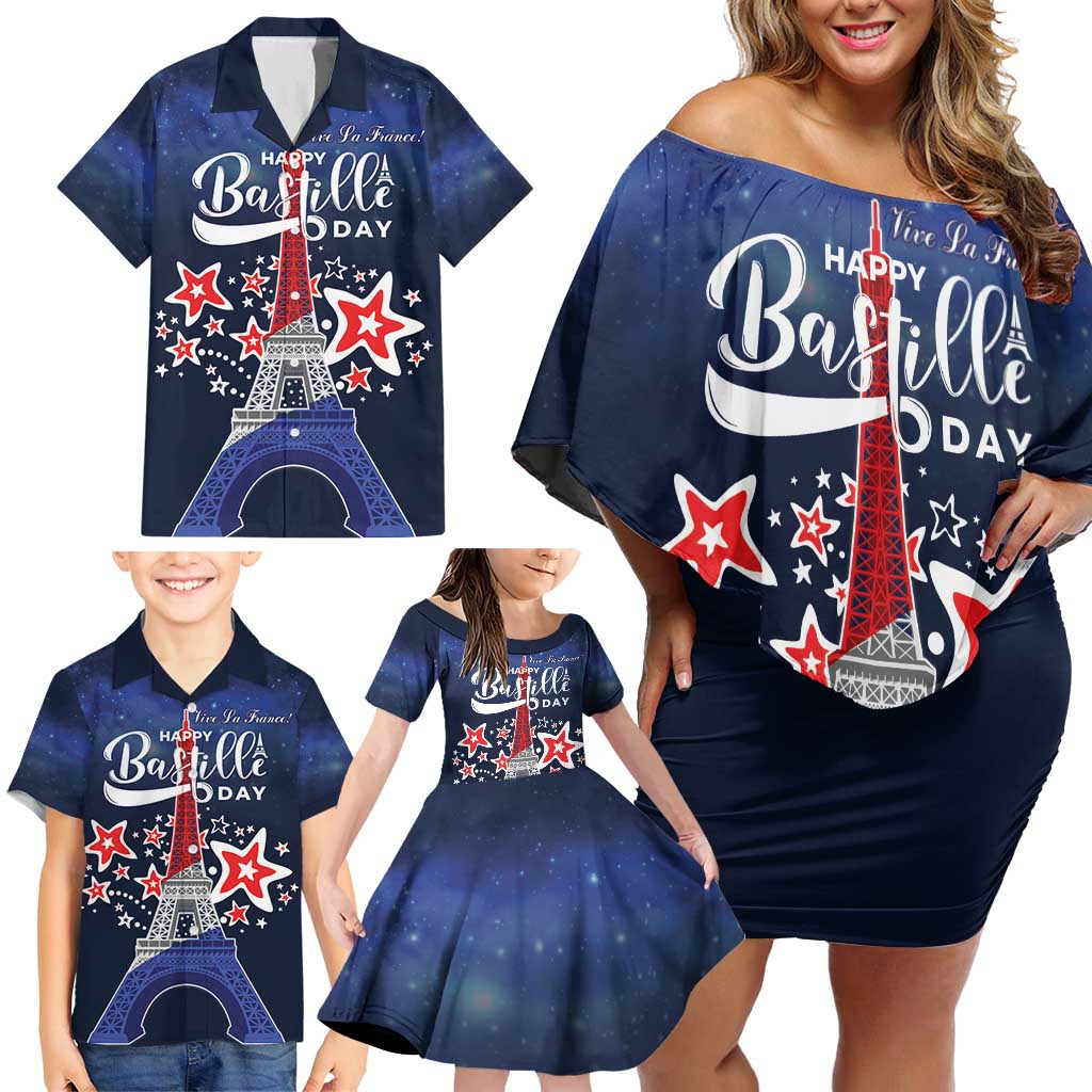 Personalized Happy Bastille Day Family Matching Off Shoulder Short Dress and Hawaiian Shirt Vive la France!