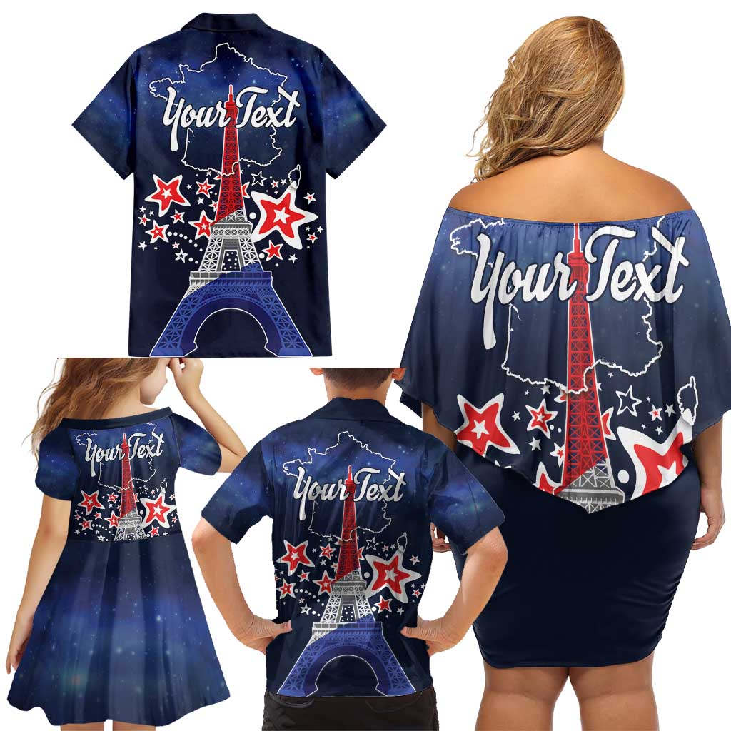 Personalized Happy Bastille Day Family Matching Off Shoulder Short Dress and Hawaiian Shirt Vive la France!
