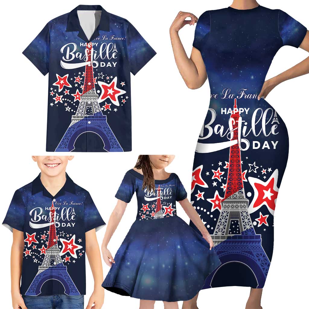Personalized Happy Bastille Day Family Matching Short Sleeve Bodycon Dress and Hawaiian Shirt Vive la France!