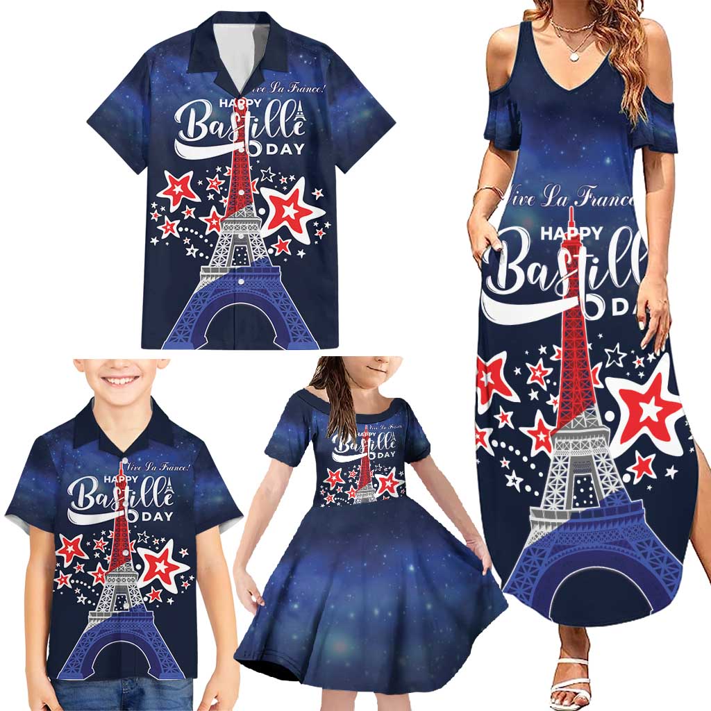 Personalized Happy Bastille Day Family Matching Summer Maxi Dress and Hawaiian Shirt Vive la France!