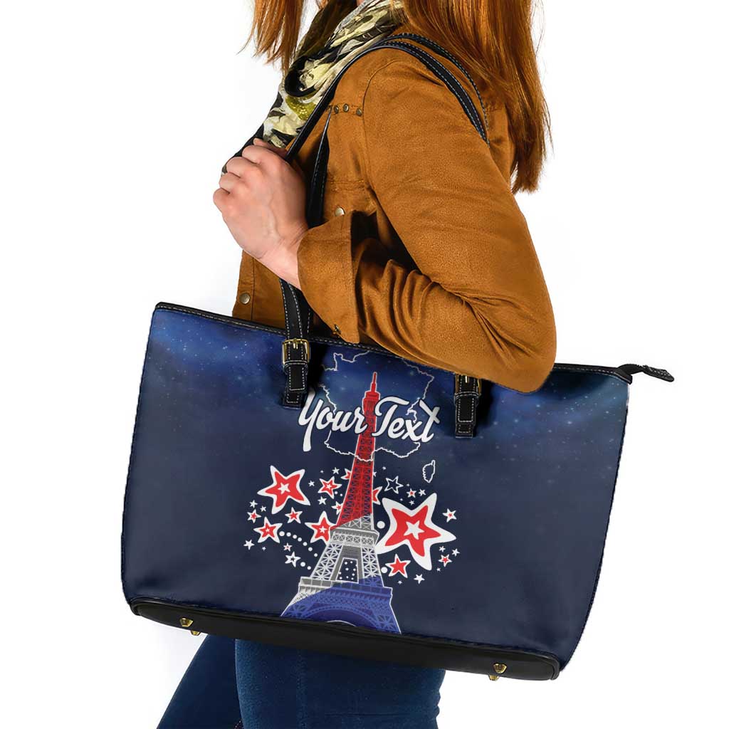 Personalized Happy Bastille Day Leather Tote Bag Vive la France!