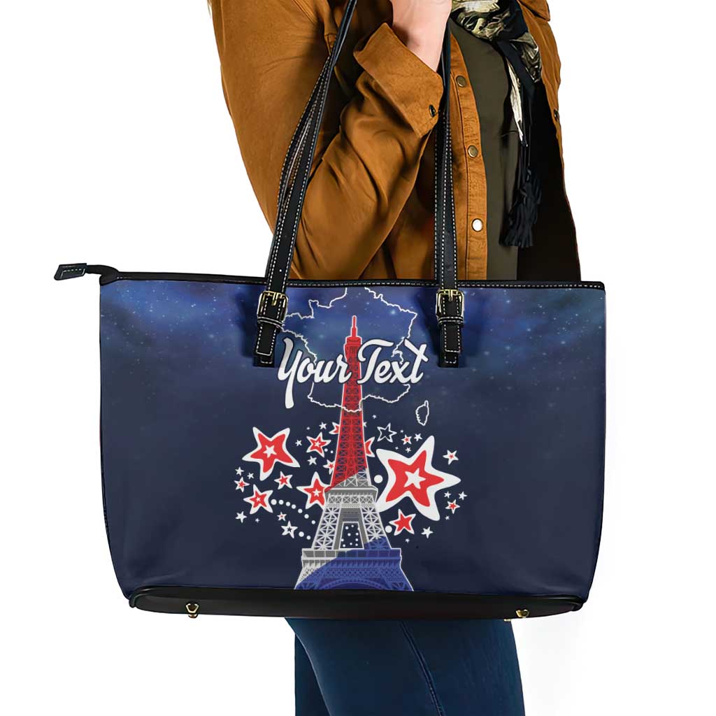 Personalized Happy Bastille Day Leather Tote Bag Vive la France!