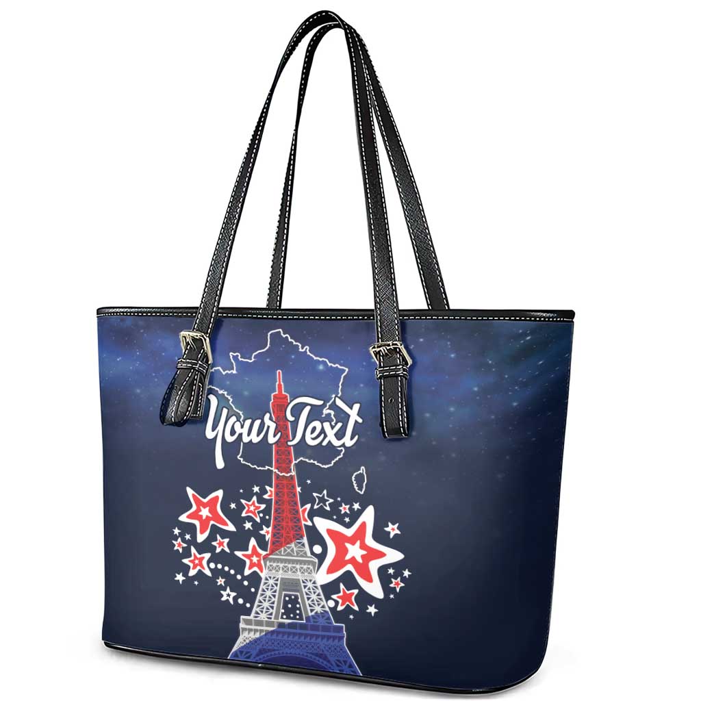 Personalized Happy Bastille Day Leather Tote Bag Vive la France!