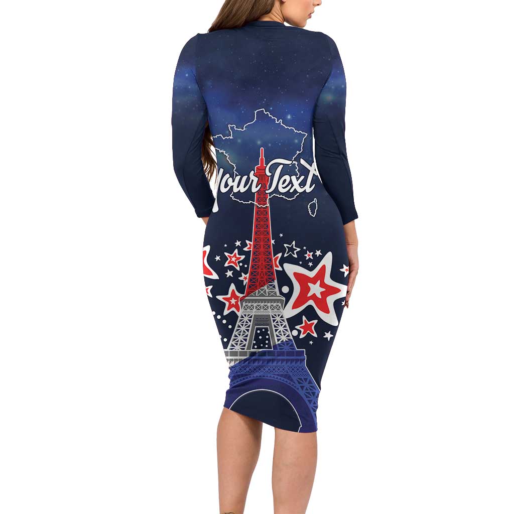 Personalized Happy Bastille Day Long Sleeve Bodycon Dress Vive la France!