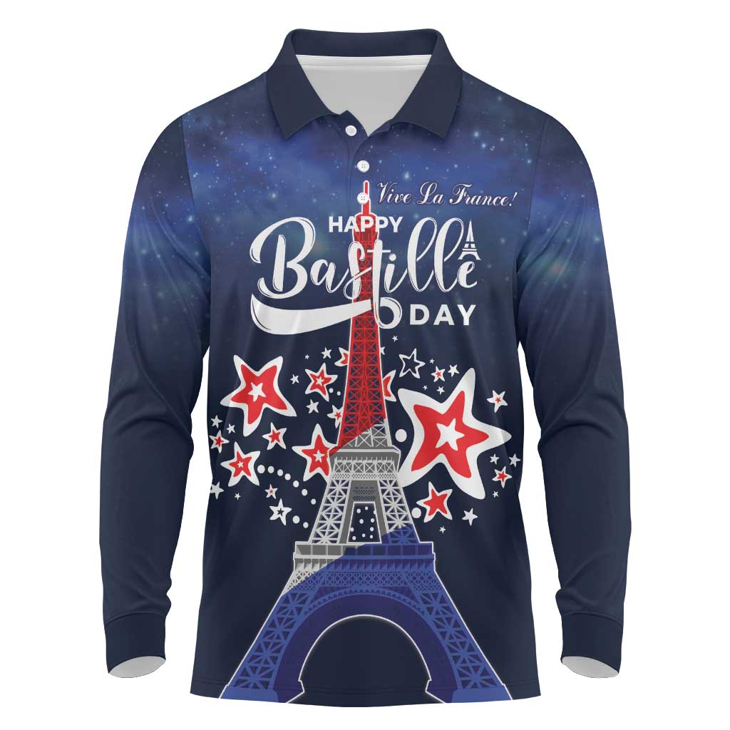 Personalized Happy Bastille Day Long Sleeve Polo Shirt Vive la France!