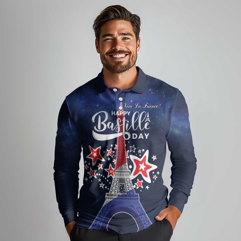Personalized Happy Bastille Day Long Sleeve Polo Shirt Vive la France!