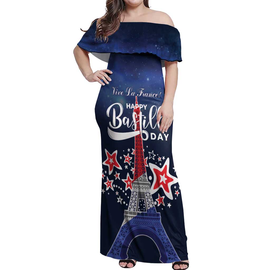 Personalized Happy Bastille Day Off Shoulder Maxi Dress Vive la France!