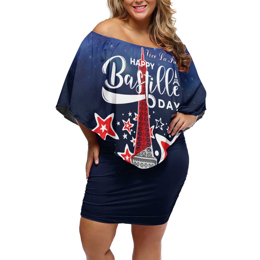 Personalized Happy Bastille Day Off Shoulder Short Dress Vive la France!