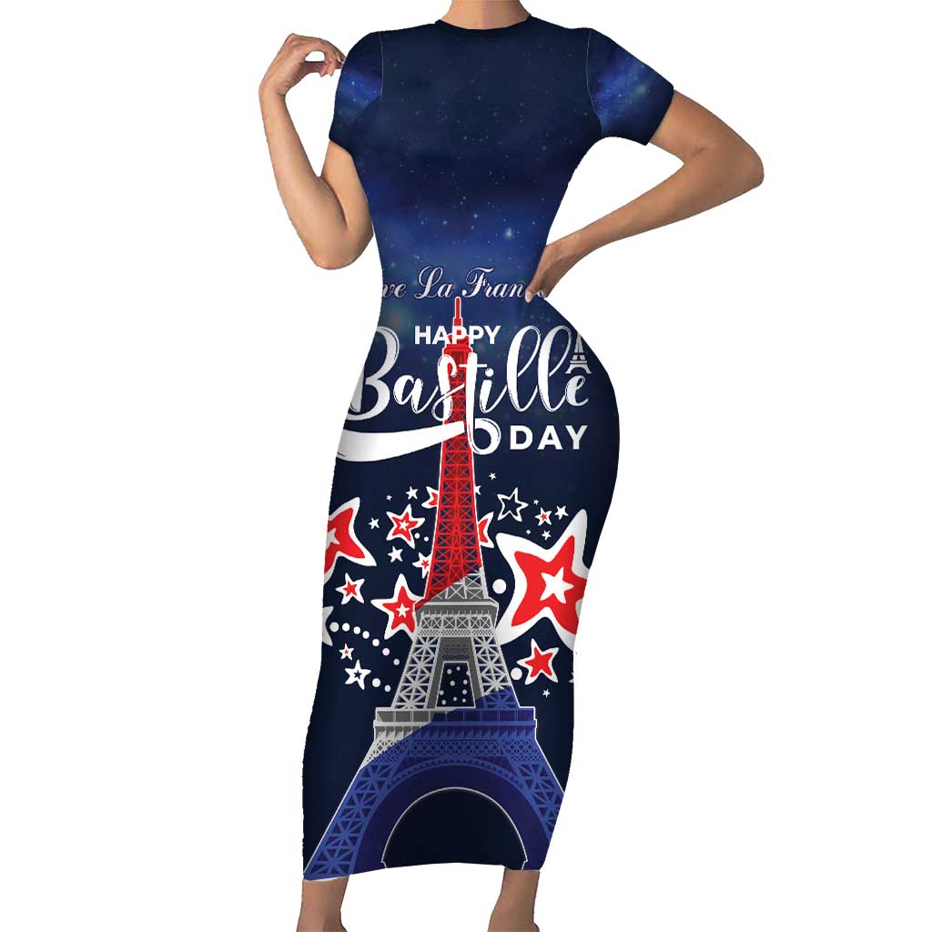 Personalized Happy Bastille Day Short Sleeve Bodycon Dress Vive la France!
