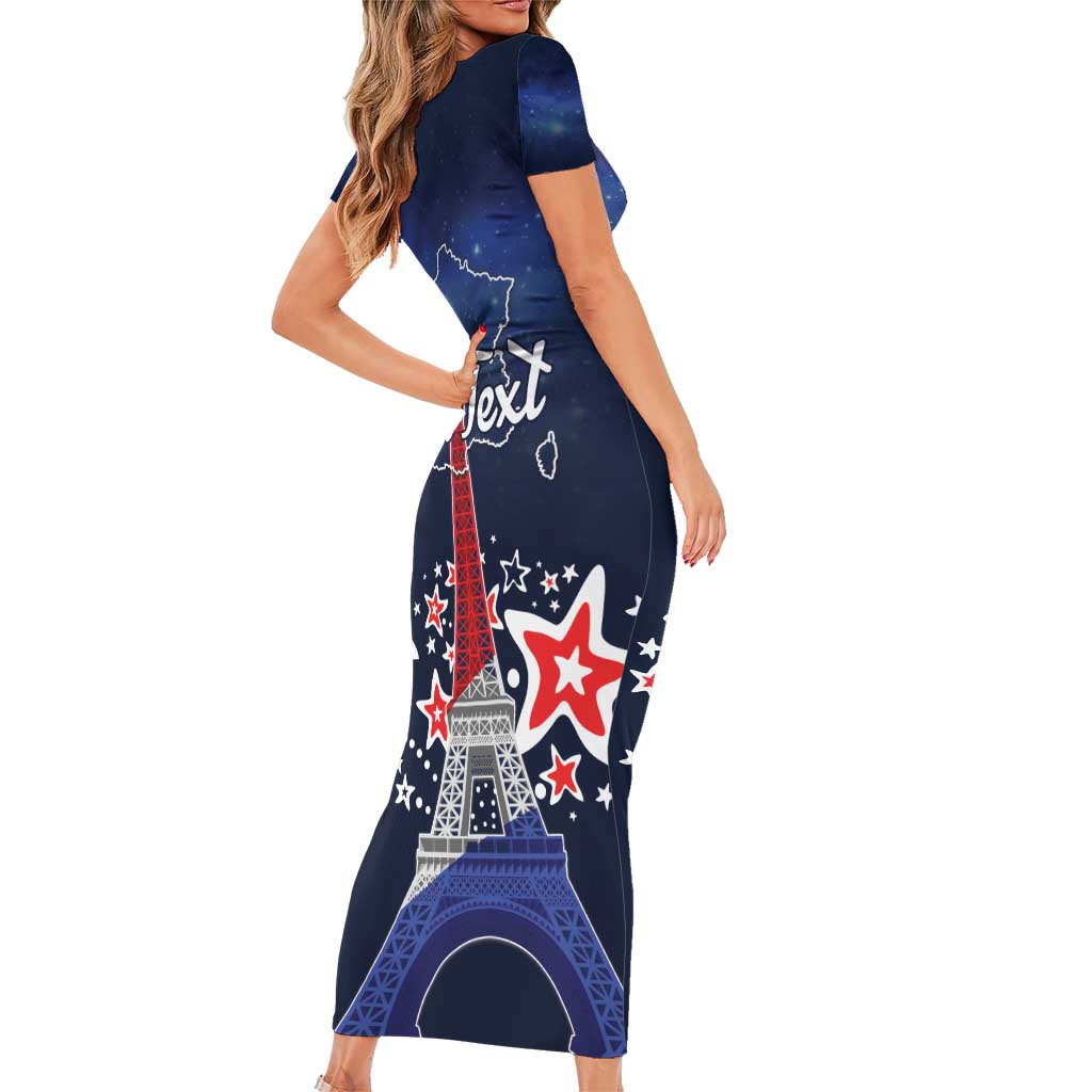 Personalized Happy Bastille Day Short Sleeve Bodycon Dress Vive la France!
