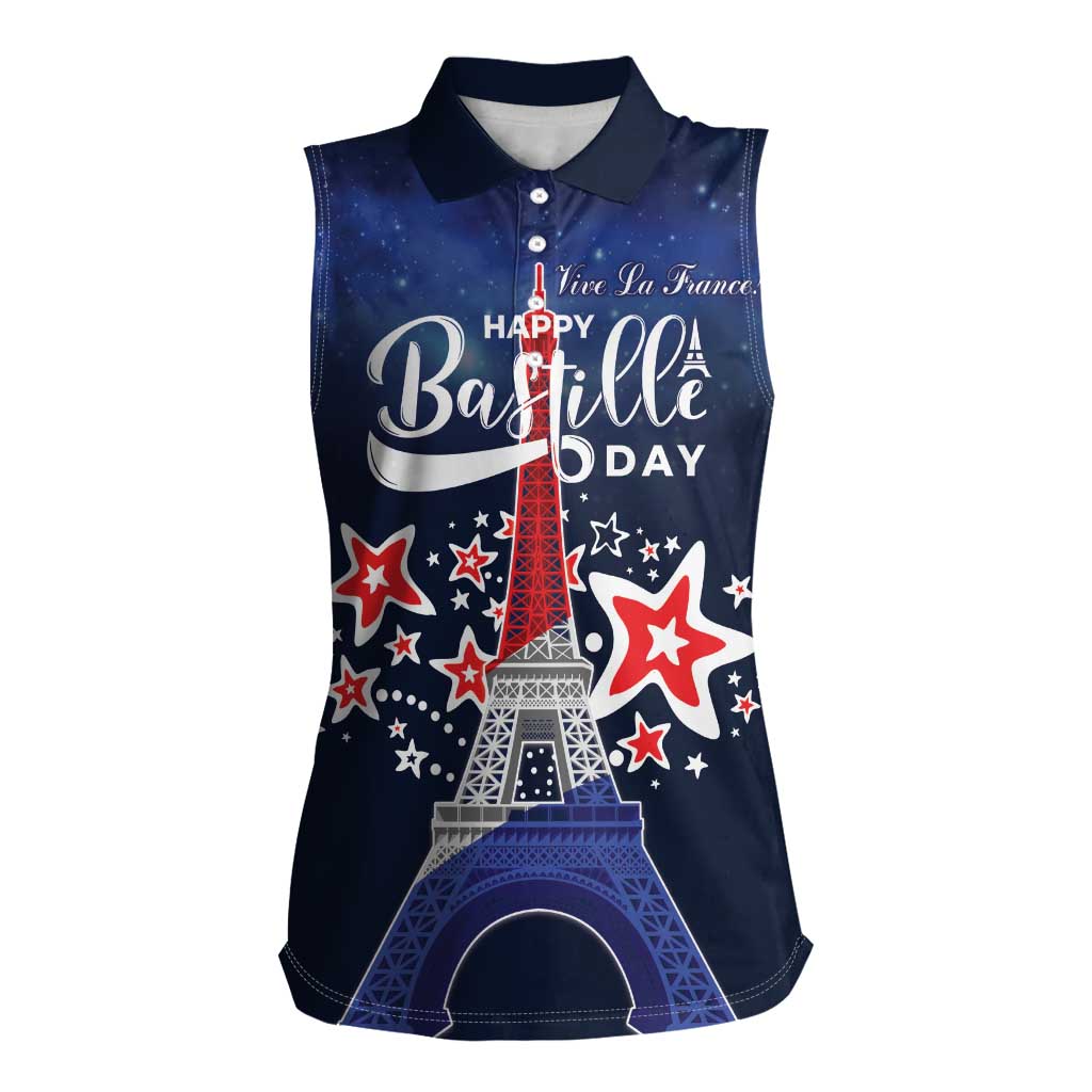 Personalized Happy Bastille Day Women Sleeveless Polo Shirt Vive la France!