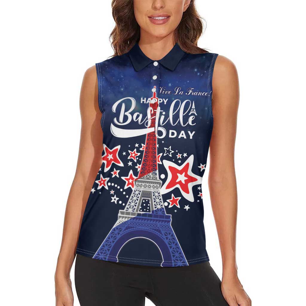 Personalized Happy Bastille Day Women Sleeveless Polo Shirt Vive la France!