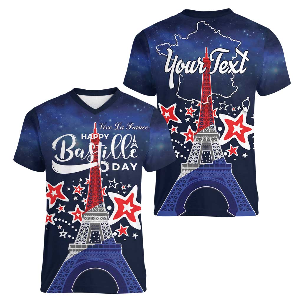 Personalized Happy Bastille Day Women V-Neck T-Shirt Vive la France!
