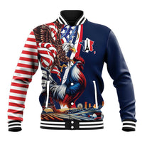 French American Heritage Month Baseball Jacket Gallic Rooster And Bald Eagle