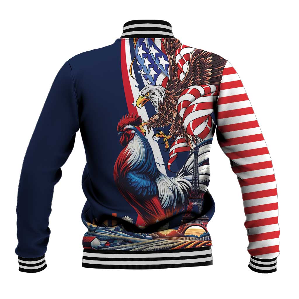 French American Heritage Month Baseball Jacket Gallic Rooster And Bald Eagle