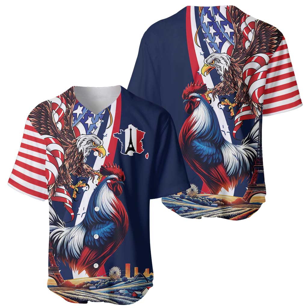 French American Heritage Month Baseball Jersey Gallic Rooster And Bald Eagle