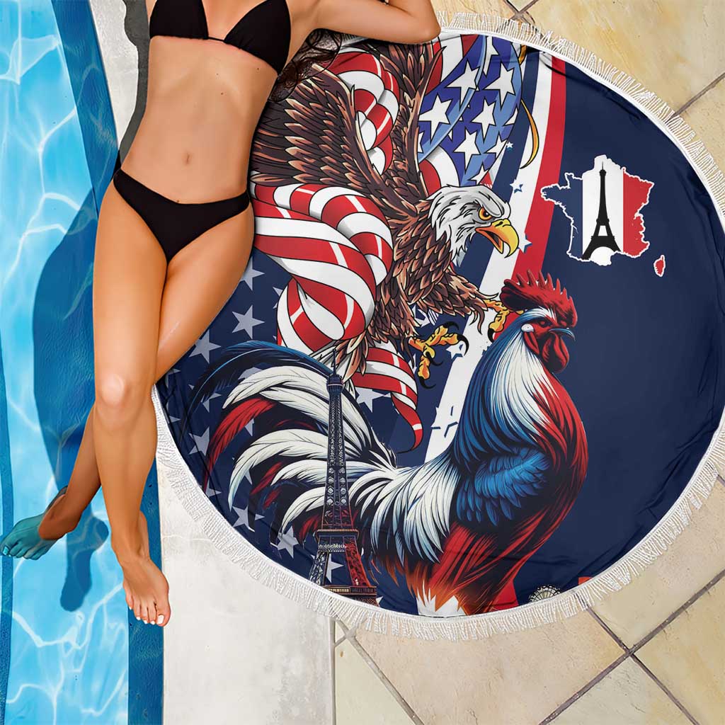 French American Heritage Month Beach Blanket Gallic Rooster And Bald Eagle