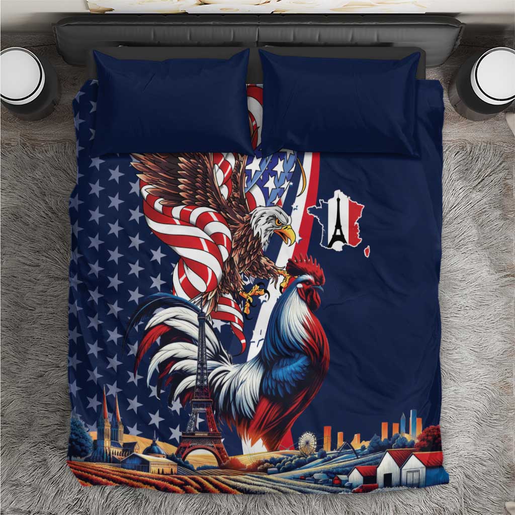 French American Heritage Month Bedding Set Gallic Rooster And Bald Eagle