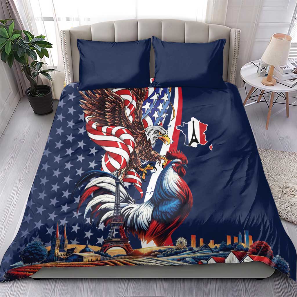 French American Heritage Month Bedding Set Gallic Rooster And Bald Eagle