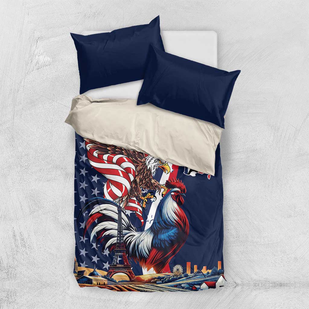 French American Heritage Month Bedding Set Gallic Rooster And Bald Eagle