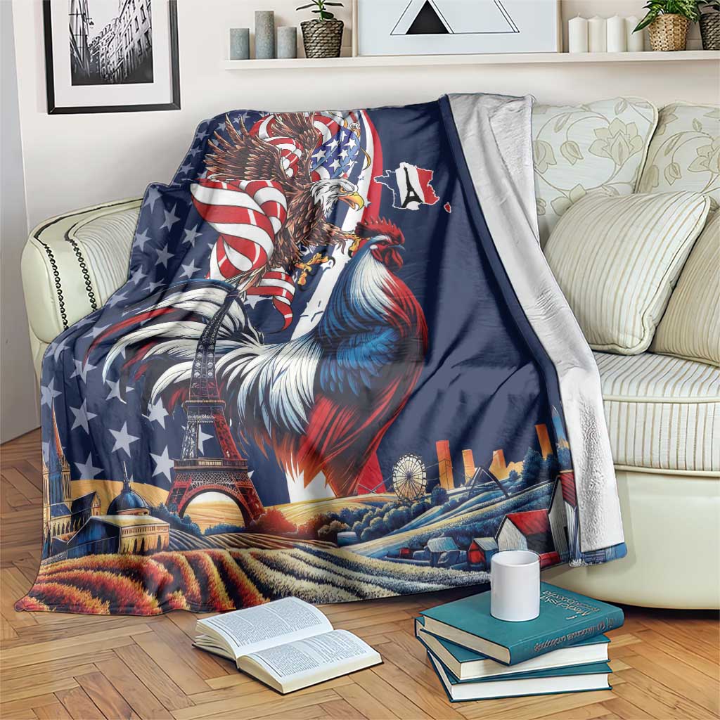 French American Heritage Month Blanket Gallic Rooster And Bald Eagle