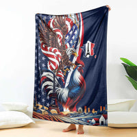 French American Heritage Month Blanket Gallic Rooster And Bald Eagle