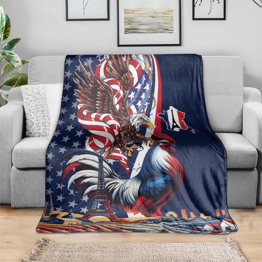 French American Heritage Month Blanket Gallic Rooster And Bald Eagle