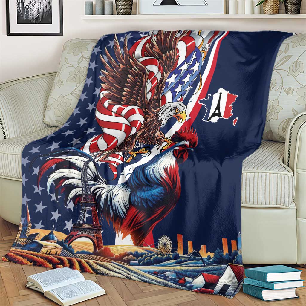 French American Heritage Month Blanket Gallic Rooster And Bald Eagle