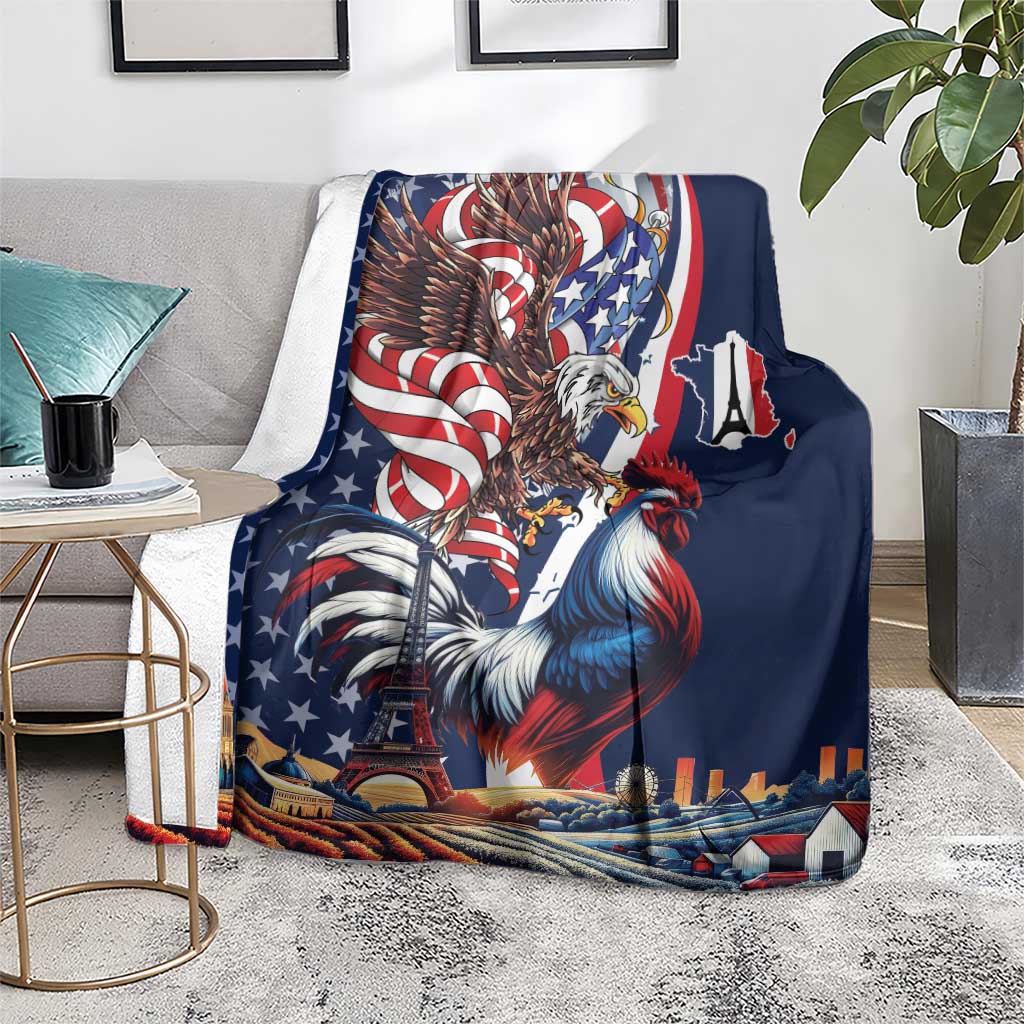 French American Heritage Month Blanket Gallic Rooster And Bald Eagle