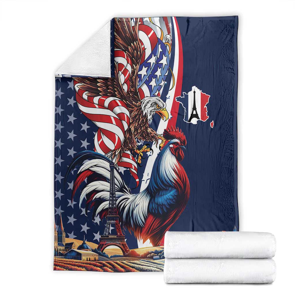 French American Heritage Month Blanket Gallic Rooster And Bald Eagle