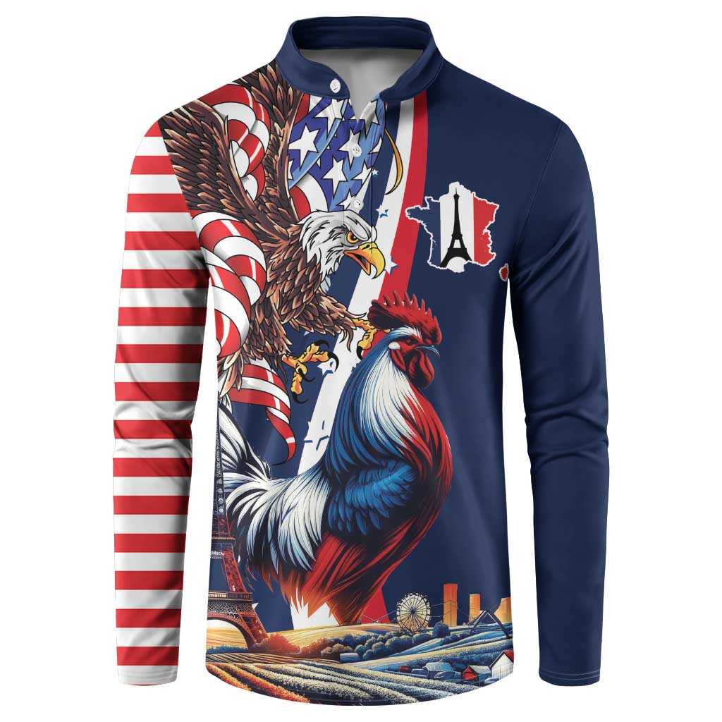 French American Heritage Month Button Sweatshirt Gallic Rooster And Bald Eagle