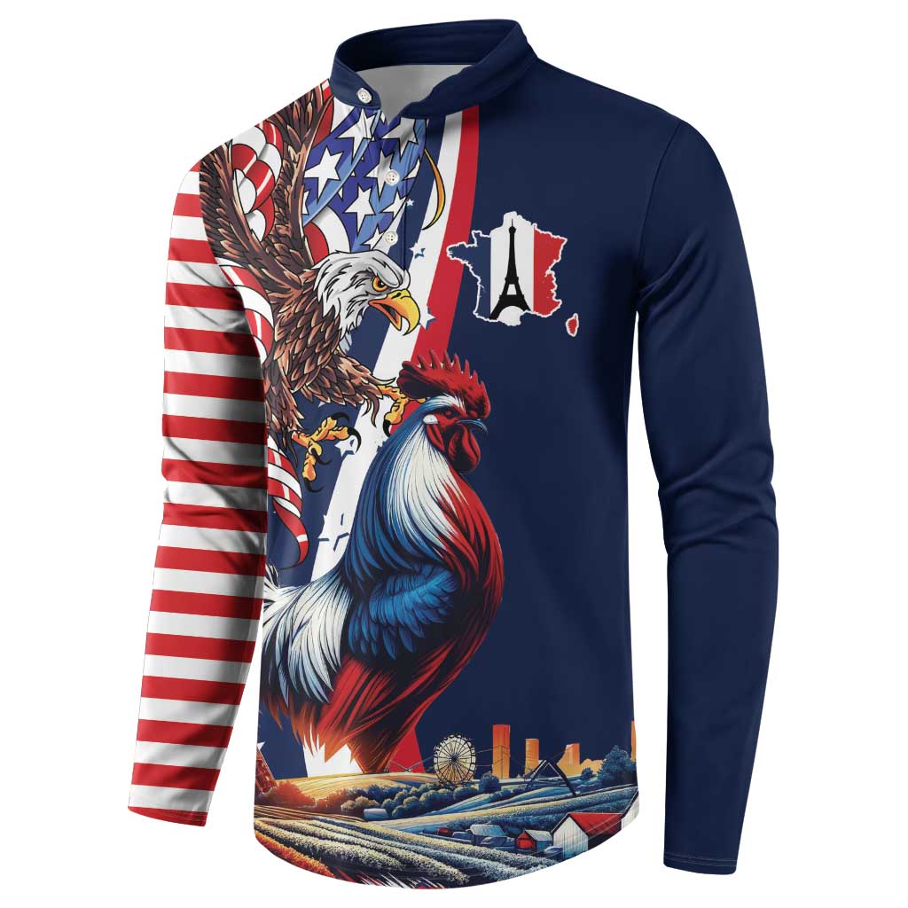 French American Heritage Month Button Sweatshirt Gallic Rooster And Bald Eagle