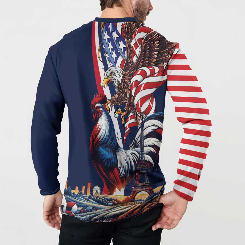 French American Heritage Month Button Sweatshirt Gallic Rooster And Bald Eagle