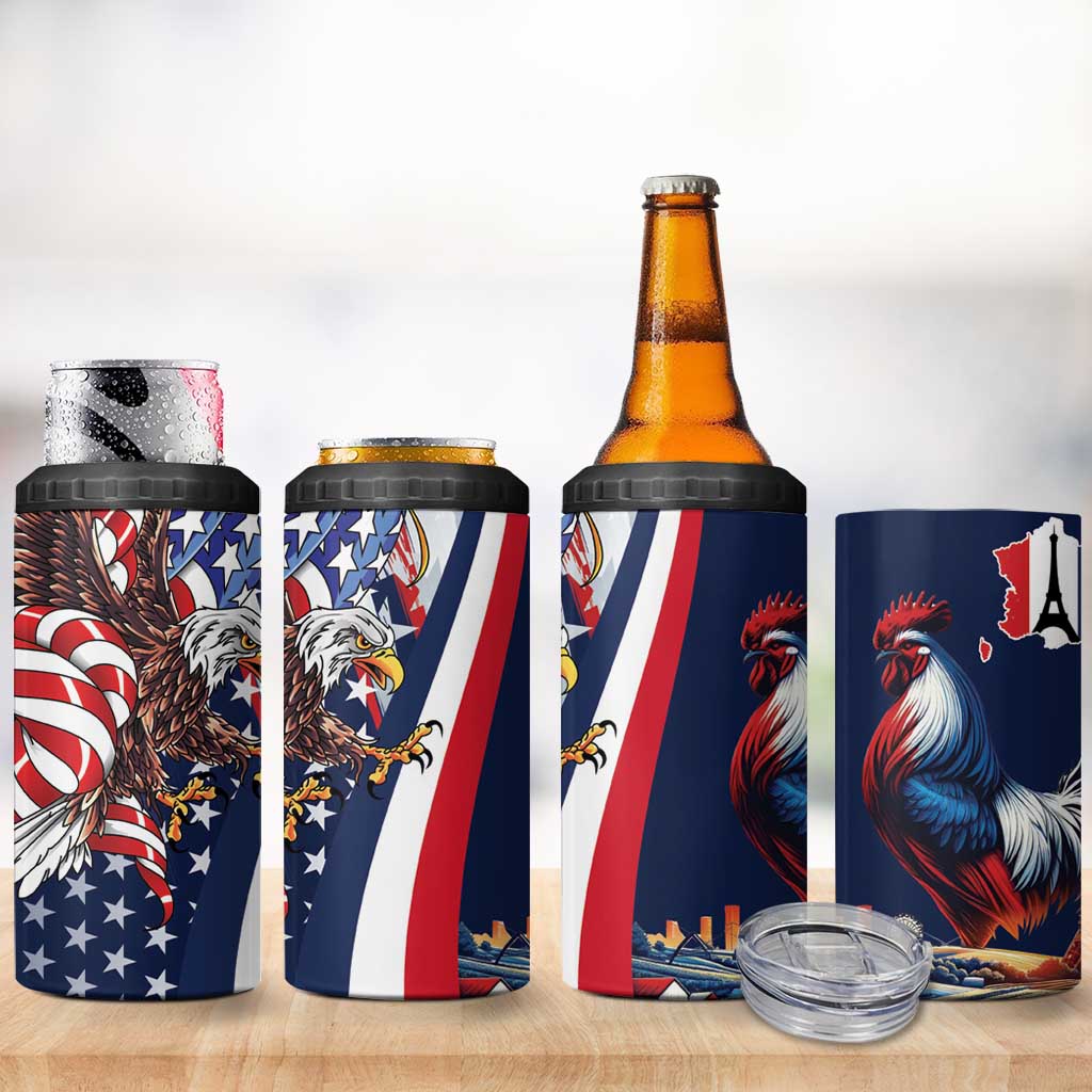 French American Heritage Month 4 in 1 Can Cooler Tumbler Gallic Rooster And Bald Eagle