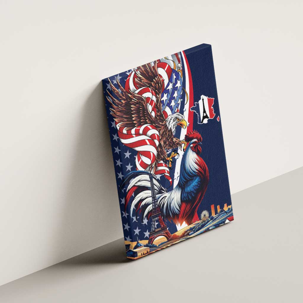 French American Heritage Month Canvas Wall Art Gallic Rooster And Bald Eagle