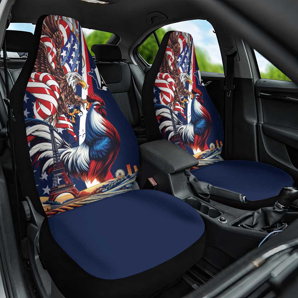 French American Heritage Month Car Seat Cover Gallic Rooster And Bald Eagle