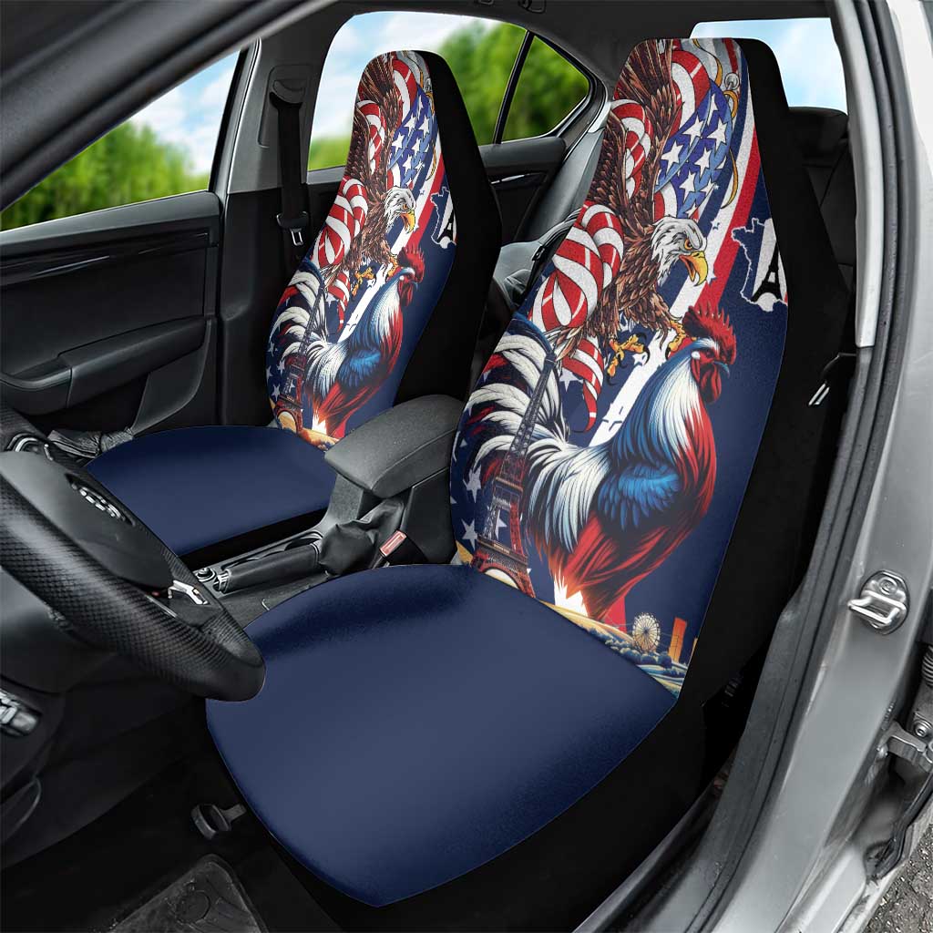 French American Heritage Month Car Seat Cover Gallic Rooster And Bald Eagle