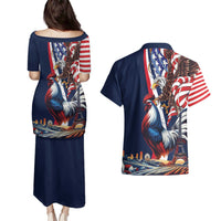 French American Heritage Month Couples Matching Puletasi and Hawaiian Shirt Gallic Rooster And Bald Eagle