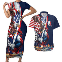 French American Heritage Month Couples Matching Short Sleeve Bodycon Dress and Hawaiian Shirt Gallic Rooster And Bald Eagle