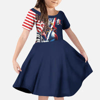 French American Heritage Month Family Matching Long Sleeve Bodycon Dress and Hawaiian Shirt Gallic Rooster And Bald Eagle