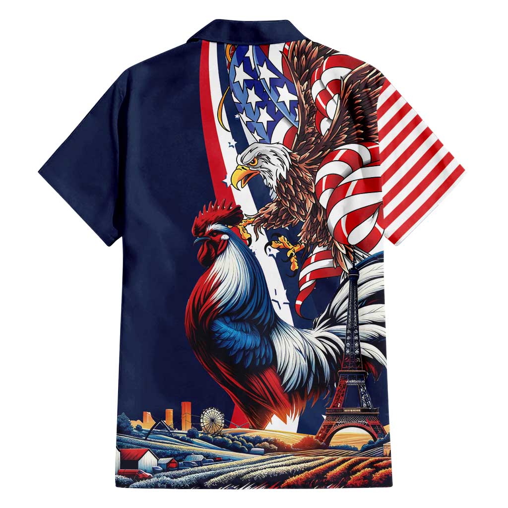 French American Heritage Month Family Matching Long Sleeve Bodycon Dress and Hawaiian Shirt Gallic Rooster And Bald Eagle