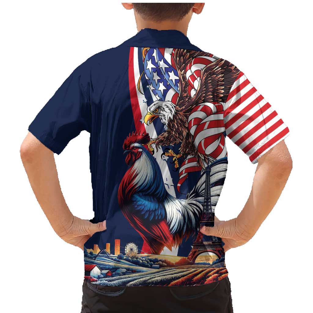 French American Heritage Month Family Matching Mermaid Dress and Hawaiian Shirt Gallic Rooster And Bald Eagle
