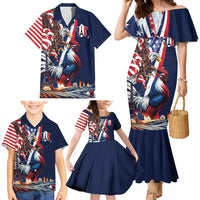 French American Heritage Month Family Matching Mermaid Dress and Hawaiian Shirt Gallic Rooster And Bald Eagle