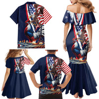 French American Heritage Month Family Matching Mermaid Dress and Hawaiian Shirt Gallic Rooster And Bald Eagle