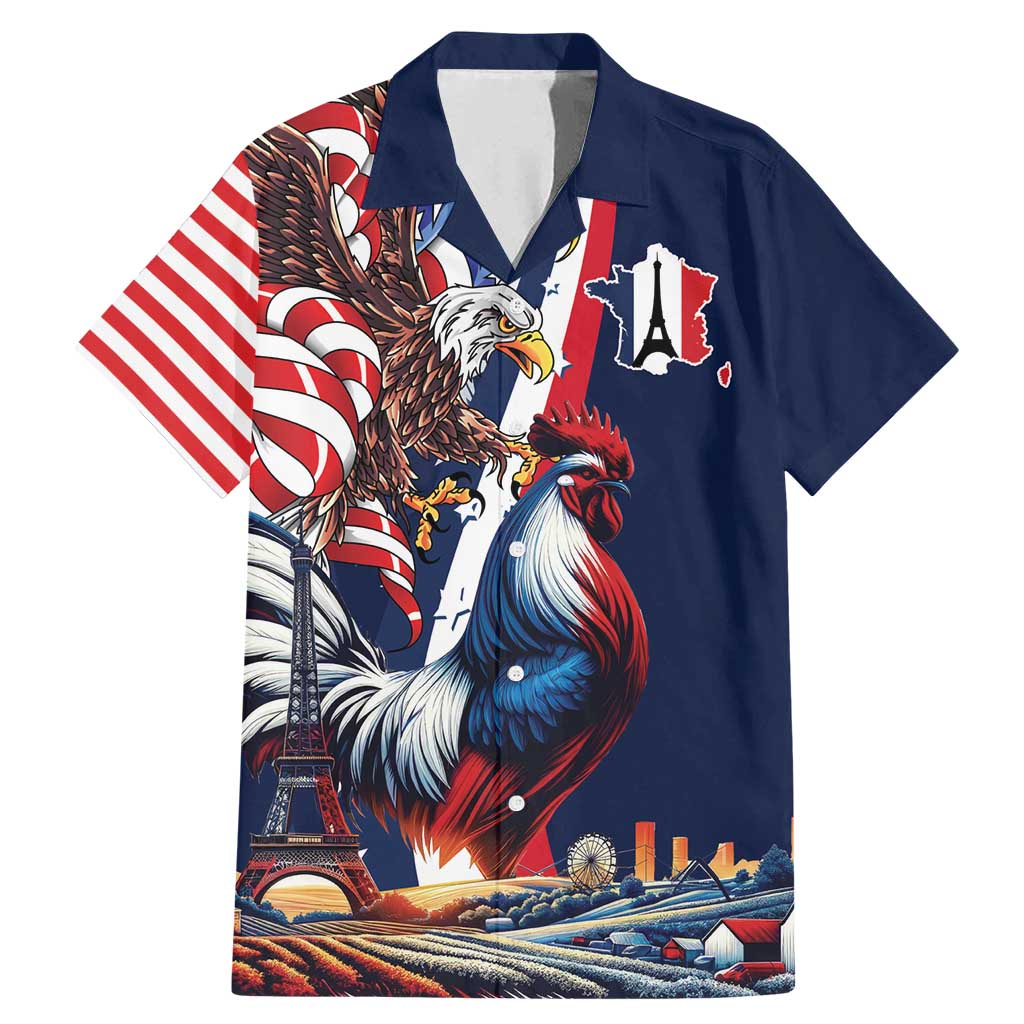 French American Heritage Month Family Matching Mermaid Dress and Hawaiian Shirt Gallic Rooster And Bald Eagle